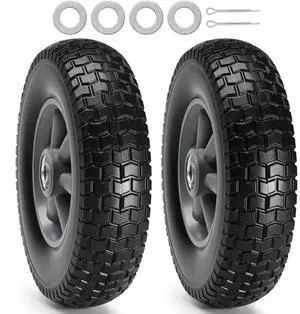 VEVOR Solid PU Run-Flat Tire Wheel, 10", 2-Pack, 180 lbs Dynamic Load, 220 lbs Static Load, Flat Free Tubeless Tires and Wheels for Hand Truck, Utility Cart, Dollies, Garden Trailers, Various Carts