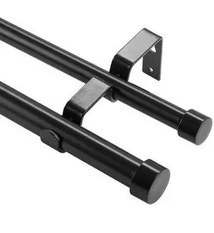 VEVOR 1 Inch Double Curtain Rods 74 to 144 Inches(6-12ft), Drapery Rods for Windows 69 to 140 Inches, Telescoping Dual Curtain Rod with Round Finials, Black