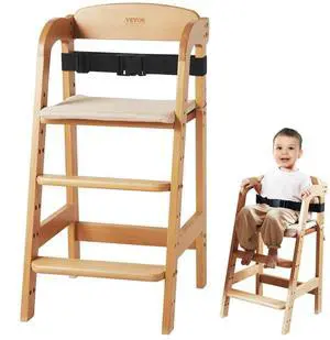 VEVOR Wooden High Chair for Babies & Toddlers, Convertible Adjustable Feeding Chair, Eat & Grow High Chair with Seat Cushion, Portable Baby Dining Booster Seat, Beech Wood Toddler Chair, Natural