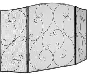 VEVOR Fireplace Screen 3 Panel, Sturdy Iron Mesh Fireplace Screen, 48"(L) x30.2"(H) Spark Guard Cover, No Assembly Required, Free Standing Fireplace Fence Grate for Living Room Home Decor Vintage Blac