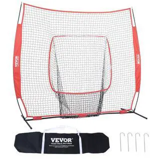 VEVOR 7x7 ft Baseball Softball Practice Net, Portable Baseball Training Net for Hitting Batting Catching Pitching, Backstop Baseball Equipment Training Aids with Carry Bag and Strike Zone