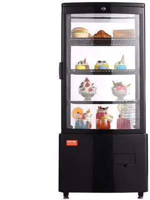VEVOR Refrigerated Display Case, 3 Cu.Ft./85L Countertop Pastry Display Case, 3-Tier Commercial Display Refrigerator with LED Lighting, TURBO Cooling, Frost-Free Air-Cooling, Locked Door for Bakery