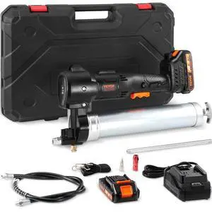 VEVOR Cordless Grease Gun, 20-Volt, 10,000 PSI, 39" Long Hose, Electric Grease Gun Kit Professional High Pressure Battery Powered Grease Gun with Carrying Case, Two Batteries & Charger Included, Black