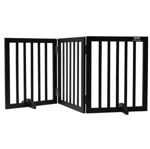 VEVOR Free Standing Dog Gate, 24" H x 60" W Freestanding Pet Gate, 3 Panels Foldable Dog Gate for Wide and Narrow Passageways, Expandable Dog Barrier with Silent Foot Support for Indoor, Brown