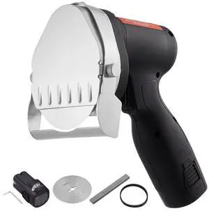 VEVOR Electric Shawarma Knife, 80W Cordless Battery Professional Turkish Knife, Commercial Stainless Steel Gyro Cutter, Doner Kebab Meat Slicer with 2 Blades, 4"/100mm, 0-8mm Adjustable Thickness