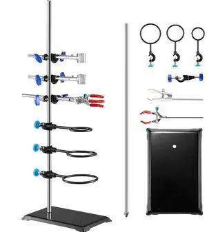 VEVOR Lab Stand Support, Laboratory Retort Support Stand Set, Steel Lab Stand 23.6" Rod and 8.3" x 5.7" Cast Iron Base, Includes Flask Clamps, a Burette Clamp and Cross Clamps