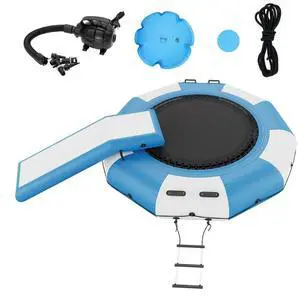 VEVOR Inflatable Water Bouncer, 10ft Recreational Water Trampoline, Portable Bounce Swim Platform with Slide, 3-Step Ladder & Electric Air Pump, Kid Adult Floating Rebounder for Pool Lake Water Sports