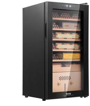 VEVOR Electric Cigar Humidor, 82L Cigar Humidor Cabinet with Cooling, Heating & Humidity Control, 6 Layer Spanish Cedar Wood & Double Mirror Glass Cigar Humidor, for Up To 500 Cigars, Gift for Men