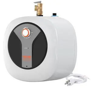 VEVOR Electric Mini-Tank Water Heater 2.5-Gallon Tank, 1440W Hot Water Boiler Storage, Safety Temperature Pressure Valve Easy Install, for Kichen Bathroom Restaurant, Shelf Wall Floor Mounted