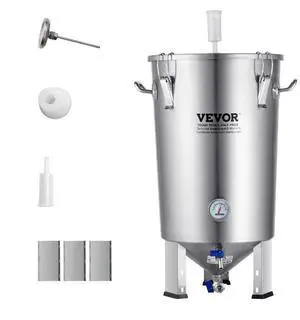 VEVOR 304 Stainless Steel Kettle, 8 GALLON Beer Brew Fermentor, Brew Bucket Fermentor for Brewing, Home Brewing Supplies with Base, Kettle Stock Pot Includes Lid, Handle, Valve, Spigot, Thermometer