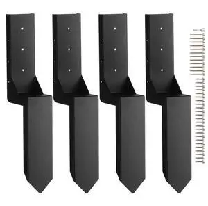 VEVOR Fence Post Anchor Repair Kit, 4 Pack Inner Diameter 3.5 x3.5 Inches Heavy Duty Steel Fence Post Support Stakes, Anchor Ground Spike for Repair Tilted, Broken Wood Fence Post, Enveloping
