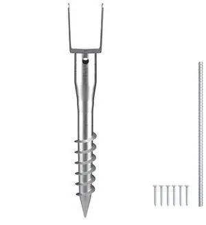 VEVOR No Dig Ground Anchor, 1 Pack 3.94 x 2.76 x 27.56 in DIY Screw in Post Stake, Includes 6 Lag Bolts & a Rebar, U-Shape Heavy Duty Steel Post Holder, Great for Mailbox Posts and Fence Posts
