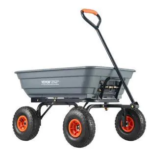 VEVOR Dump Cart, Poly Garden Dump Cart with Easy to Assemble Steel Frame, Dump Wagon with 2-in-1 Convertible Handle, Utility Wheelbarrow 600 lbs Capacity, 10 inch Tires