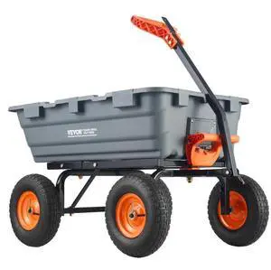 VEVOR Dump Cart, Poly Garden Dump Cart with Easy to Assemble Steel Frame, Dump Wagon with 2-in-1 Convertible Handle, 6.48 cu.ft Utility Wheelbarrow 1200 lbs Capacity, 13 inch Tires