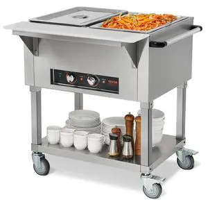 VEVOR 2-Pan Commercial Food Warmer, 2 x 20.6QT Electric Steam Table, 1000W Professional Buffet Catering Food Warmer with 4 Wheels (2 Lockable), Food Grade Stainless Steel Server for Party Restaurant