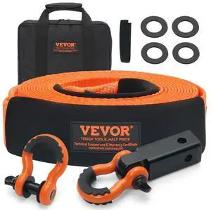 VEVOR Polyester Heavy Duty Tow Strap Recovery Kit 3" x 30 ft (MBS-36,000 lbs) Winch Strap, Triple Reinforced Loop, Snatch Strap + 2" Shackle Hitch Receiver + 3/4" D-Ring Shackles (2PCS) + Storage Bag
