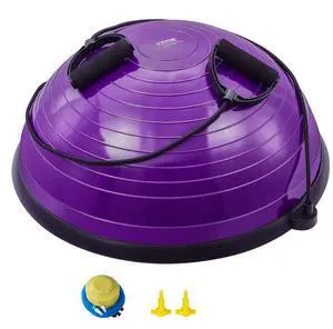 VEVOR Half Exercise Ball Trainer, 23 inch Balance Ball Trainer, 660lbs Stability Ball, Yoga Ball with Resistance Bands & Foot Pump, Strength Fitness Ball for Home Gym, Full Body Workout, Purple