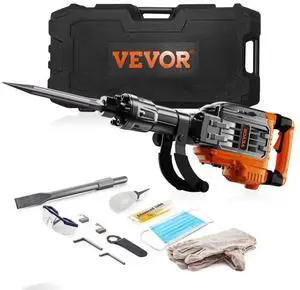 VEVOR Demolition Jack Hammer, 3500W Jack Hammer Concrete Breaker, 2pcs Chisel with Gloves & 360°C Swiveling Front Handle for Trenching, 1900 BPM Heavy Duty Electric Jack Hammer, Black