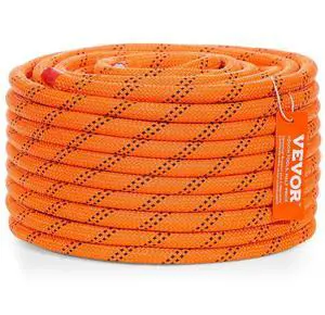 VEVOR Double Braided Polyester Rope, 1/2 in x 120 ft, 48 Strands, 8000 LBS Breaking Strength Outdoor Climbing Rope, Arborist Rigging Rope for Rock Hiking Camping Swing Rappelling Rescue, Orange/Black