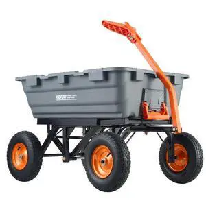 VEVOR Dump Cart, Poly Garden Dump Cart with Easy to Assemble Steel Frame, Dump Wagon with 2-in-1 Convertible Handle, Utility Wheelbarrow 1500 lbs Capacity, 13 inch Tires