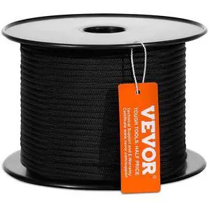 VEVOR Braided Nylon Cord, 3/16 inch by 250 feet, 32-Strand Design, 720 LBS Tensile Strength, Multi-Purpose Black Rope for Outdoor, Tree Work, Hiking, Swinging, and Rescue Operations