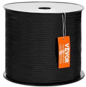 VEVOR Braided Nylon Rope, 3/16 in x 1000 ft, 32 Strands, 720 LBS Breaking Strength Outdoor Climbing Rope, Arborist Tree Climbing Rigging Rope for Rock Hiking Camping Swing Rappelling Rescue, Black