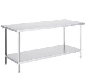 VEVOR Stainless Steel Prep Table, 30 x 72 x 34 Inch, Heavy Duty Metal Worktable with 3 Adjustable Height Levels, Commercial Workstation for Kitchen Garage Restaurant Backyard