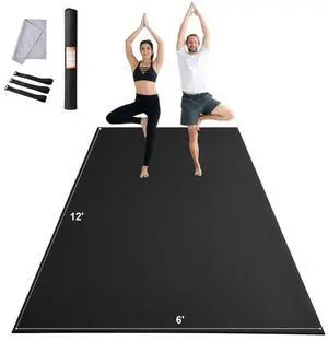 VEVOR Exercise Mat, Non Slip High Density Premium Yoga Mat, Exercise Yoga Mat for Men Women, Fitness & Exercise Mat with Bag & Carry Strap, for All Types of Home Yoga, Pilate & Floor Workout (12x6ft)