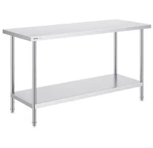 VEVOR Stainless Steel Prep Table, 24 x 60 x 34 Inch, Heavy Duty Metal Worktable with 3 Adjustable Height Levels, Commercial Workstation for Kitchen Garage Restaurant Backyard