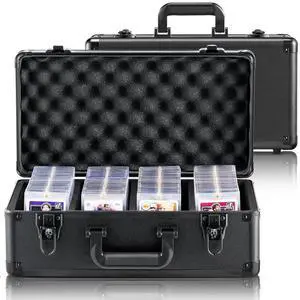 VEVOR Graded Card Storage Box, 4 Slots, Graded Sports Cards Holder Carrying Case with Key Lock Foam Dividers, for 96 PSA Graded Cards 68 BGS Cards 76 SGC Cards 348 Top Loaders or 999+ Loose Cards