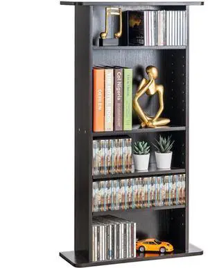 VEVOR Media Storage Cabinet, 5-Layer DVD Shelf Holds 240 CDs, Adjustable CD Shelves 5 Compartments, Protects & Organizes Music, Movie, Video Games or Memorabilia Collections,  Nut-brown
