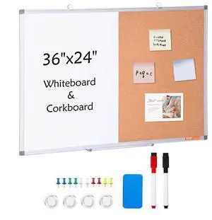 VEVOR 36"x 24" Whiteboard & Cork Board Combo with Aluminum Frame  2-in-1 Magnetic Dry Erase Bulletin Board for Wall Mount  Ideal for School, Home, Office