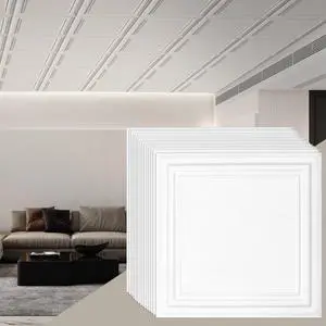 VEVOR Ceiling Tiles, 48-Pack 20 x 20 in, Drop Ceiling Tiles Premium Polystyrene Sheet, Easy Installation/Cutting Plastic Glue-up Tile, Basement Covering for Home/Office Decoration