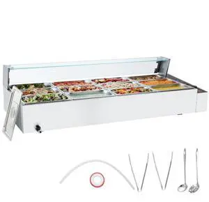 VEVOR Commercial Electric Food Warmer Countertop Buffet 12*8Qt with Glass Shield
