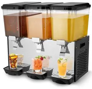 VEVOR  Commercial Beverage Dispenser 18L x 3 Tanks Cold Juice Ice Drink Dispenser