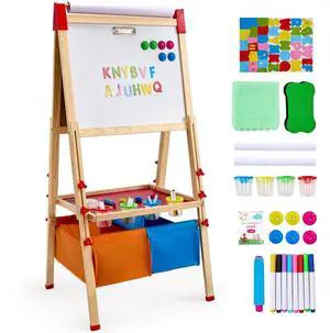 VEVOR 3-in-1 Kids Art Easel Double-Sided Wooden Magnetic Whiteboard Chalkboard