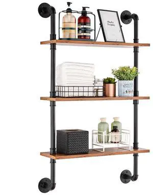 VEVOR Industrial Pipe Shelf 3 Tier 24x7.87in Wall-Mount for Kitchen Bedroom