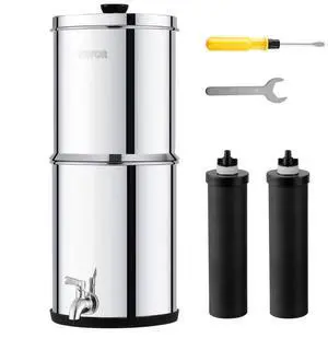 VEVOR 1.5G Gravity-fed Water Filter Countertop System Stainless Steel 2 Filters