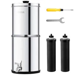 VEVOR 2.25G Gravity-fed Water Filter Countertop System Stainless Steel 2 Filters