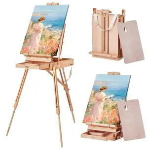 VEVOR French Easel Hold Canvas to 34" Beechwood Foldable Sketchbox Easel Drawer
