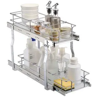 VEVOR 2-Tier 8.5"Wx21"Dx15"H Wire Pull Out Cabinet Under Sink Organizer Drawer Basket, 10"Wx22"Dx18"H  Install Size for Cabinet