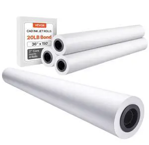 VEVOR Wide Format Paper, 36 in x 150 ft Plotter Paper, 4 Rolls CAD Bond Rolls with 2 in Core, 20 LB Bond Paper Rolls, Idea for CAD Drawings, Engineering Plans, GIS Maps & Architectural Designs