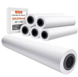 VEVOR Wide Format Paper, 24 in x 150 ft Plotter Paper, 6 Rolls CAD Bond Rolls with 2 in Core, 20 LB Bond Paper Rolls, Idea for CAD Drawings, Engineering Plans, GIS Maps & Architectural Designs