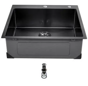25" Kitchen Sink Top Mount Single Bowl Drop-In Basin Stainless Steel Black