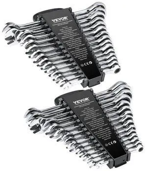 Combination Wrench Set 30 PCS SAE 1/4" to 1", Metric 8mm to 24mm Organizer Rack