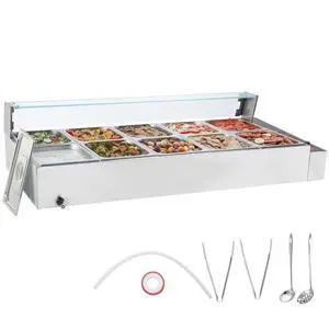 VEVOR Commercial Electric Food Warmer Countertop Buffet 10*8Qt with Glass Shield