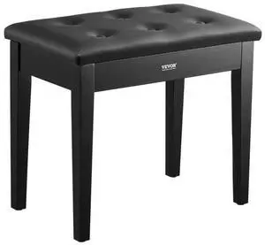 Piano Keyboard Bench Storage Padded Cushion Seat Wooden Vanity Bookcase Stool