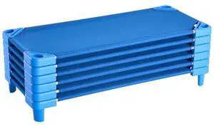 VEVOR Stackable Kiddie Cot, Pack of 6, Portable Toddler Nap Cots, Standard Size 52" L x 23" W Daycare Cots for Kids, Preschool Classroom Daycare Beds for Sleeping, Resting, Naptime, Blue