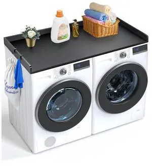 Washer Dryer Countertop, 27.5" Depth x 54" Width, Washer Dryer Wood Top for Laundry Room Organization with Edge Rails(Black)