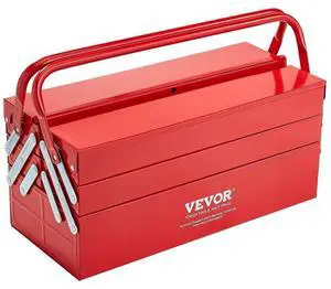 Tool Box 18-inch 3-Tier 5-Tray Folding Cantilever Toolbox with Handle Red
